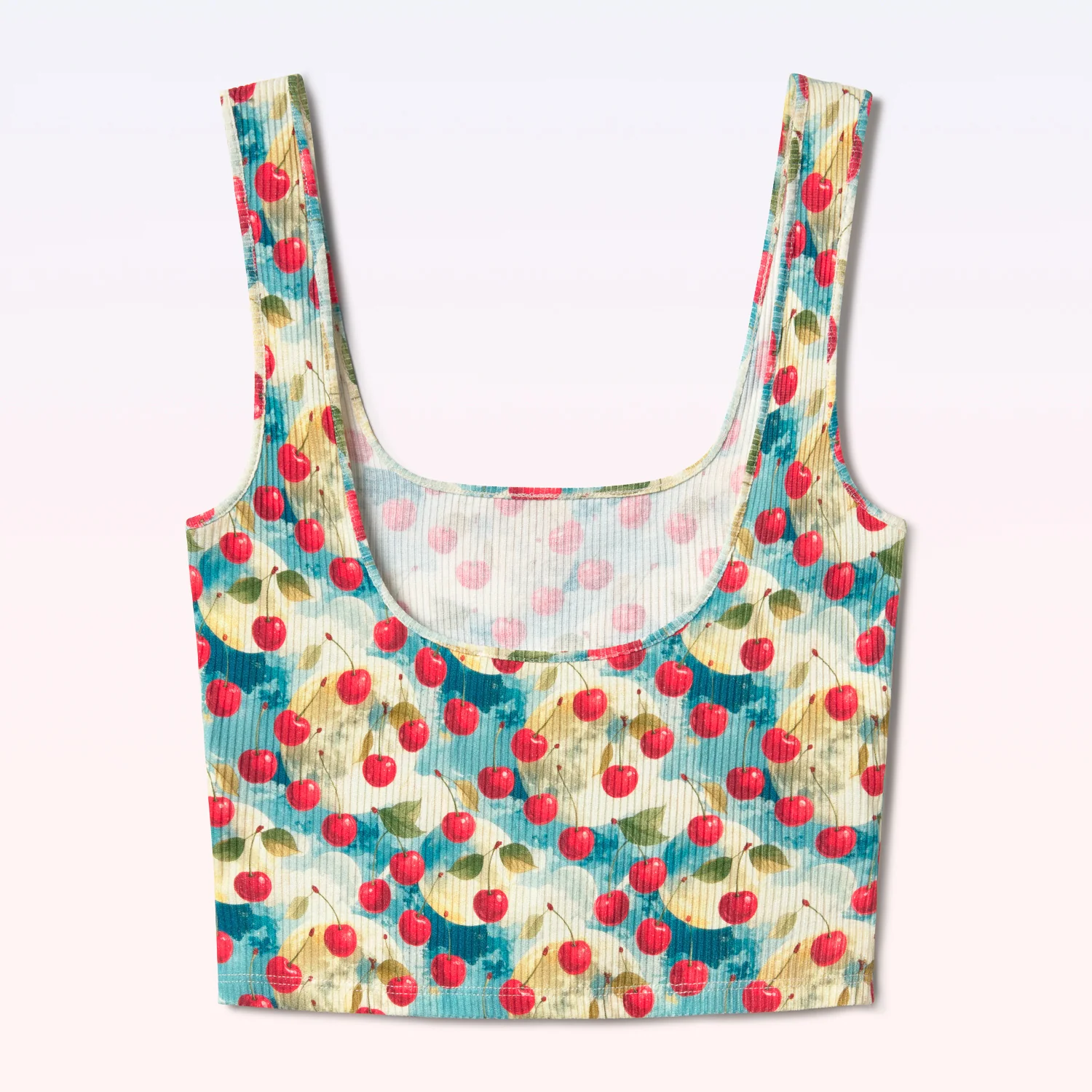 RIBBED TANK TOP CHERRIES LIGHT-BLUE - Image 4