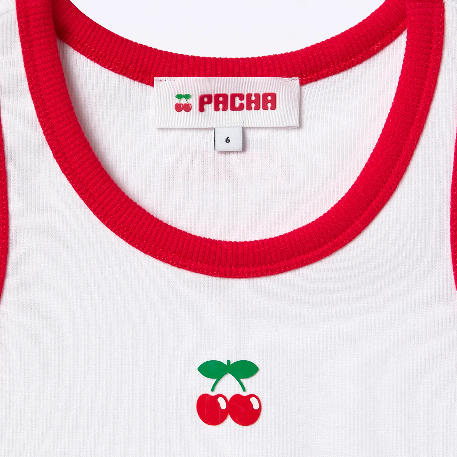 RIBBED CROP TOP CHERRY GIRL WHITE-RED - Image 3